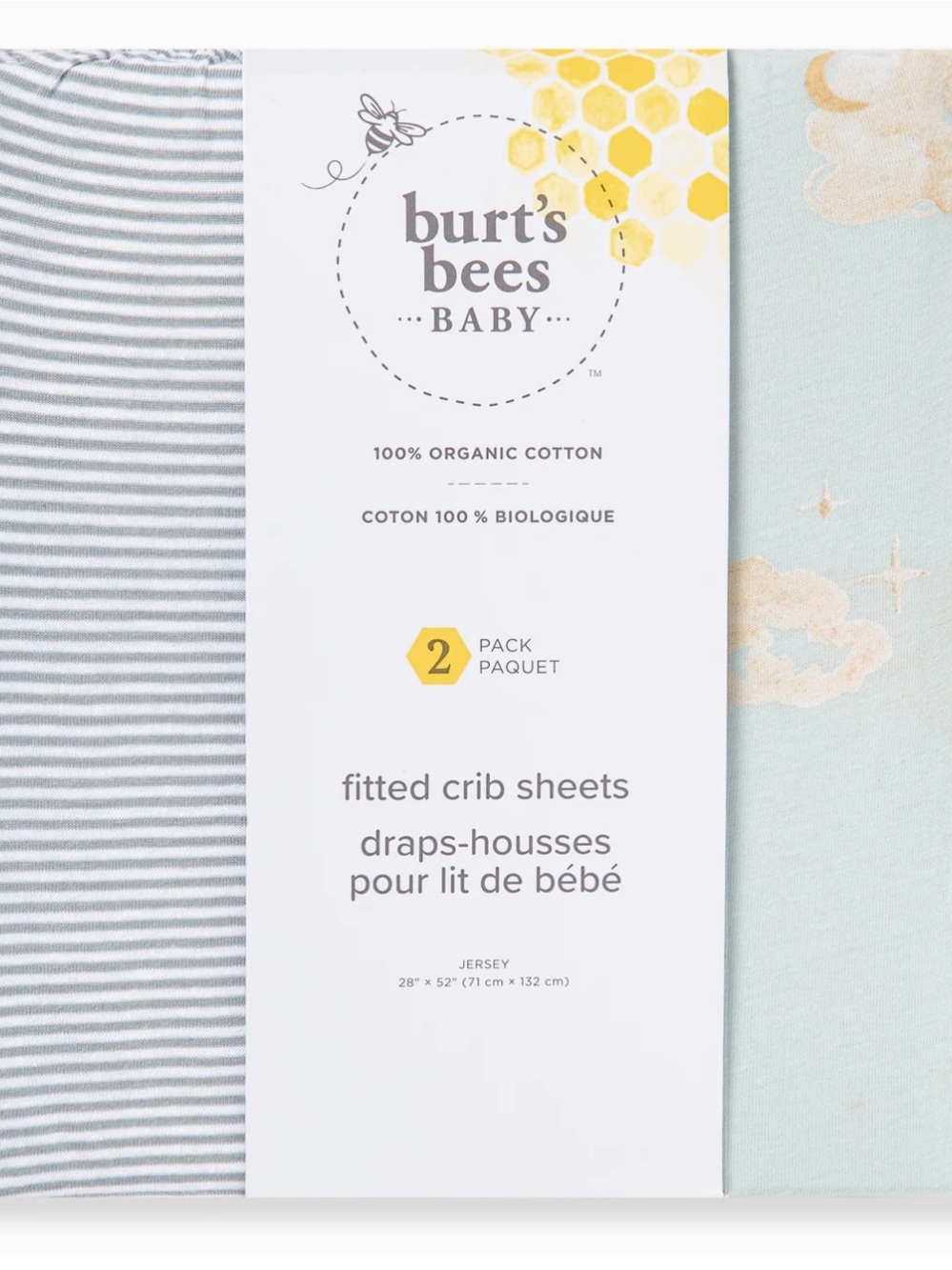 Burt's Bees Baby Gray Striped & Mint Cloud Fitted Crib Sheets - 2-Pack